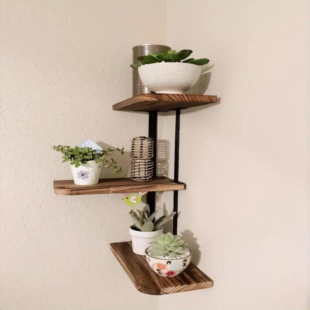 Rustic Industrial Wood Shelf Wall Mount Corner Rack_4