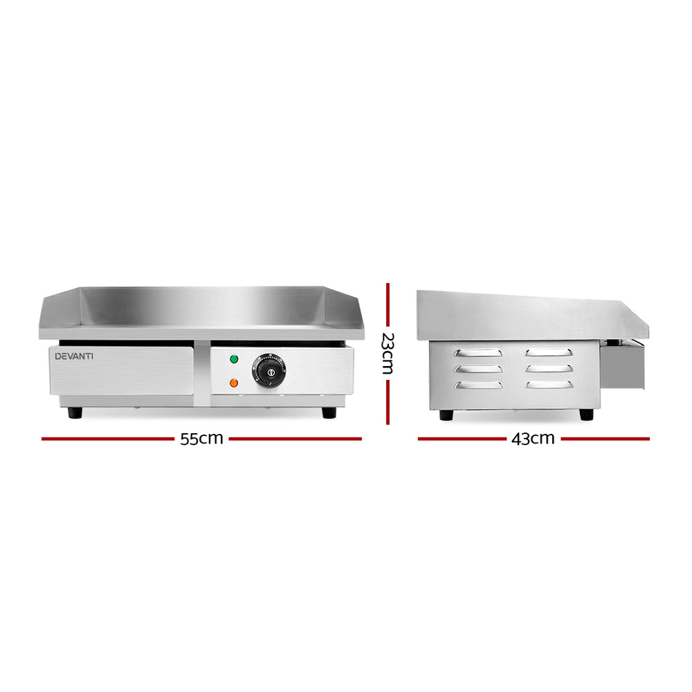 Devanti Commercial Electric Griddle 55cm Grill Plate 3000W