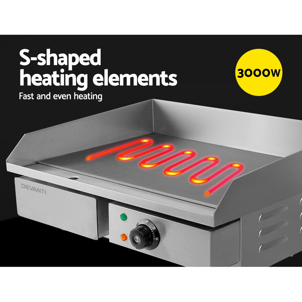 Devanti Commercial Electric Griddle 55cm Grill Plate 3000W