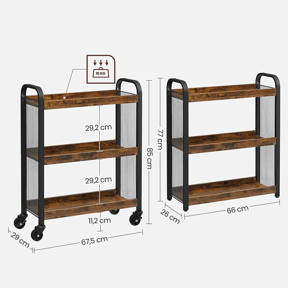 VASAGLE Utility Cart Rustic Brown (66 x 26 x 85cm)