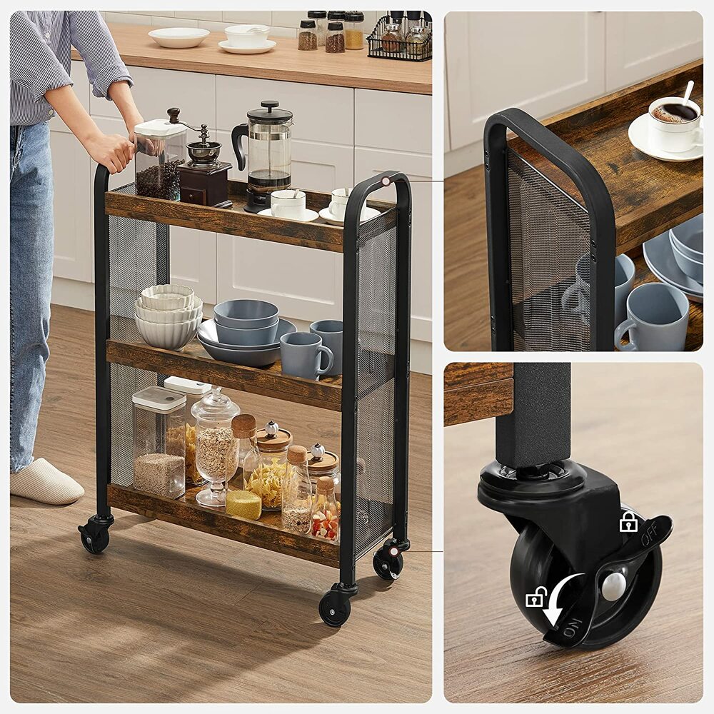 VASAGLE Utility Cart Rustic Brown (66 x 26 x 85cm)