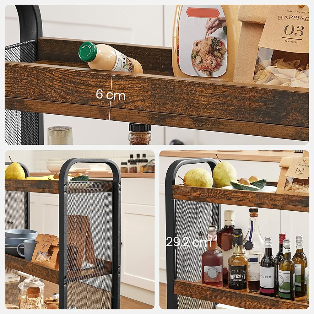 VASAGLE Utility Cart Rustic Brown (66 x 26 x 85cm)