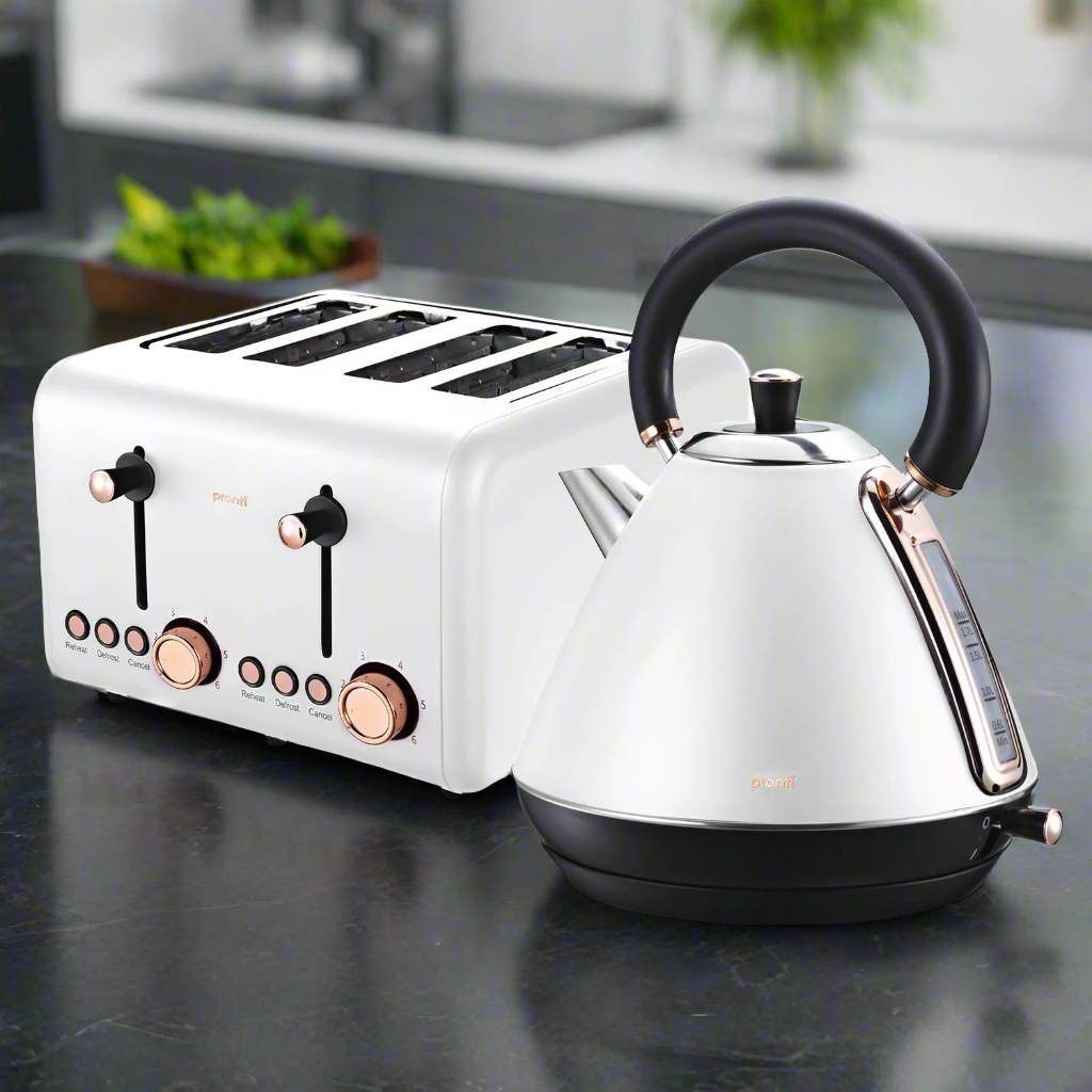 Pronti Rose Trim Collection Toaster & Kettle Bundle - White