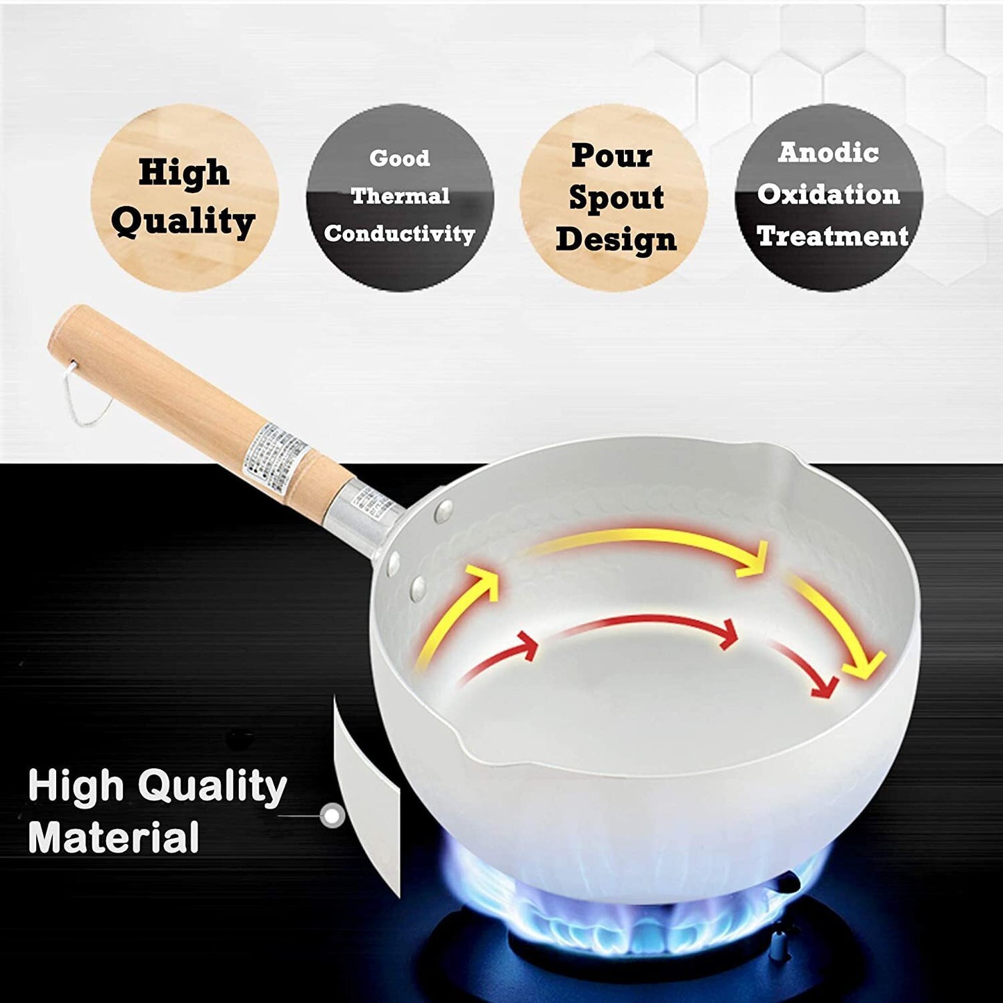 Justcook 20cm Japanese-style Stainless Steel Xueping Pot White Handle