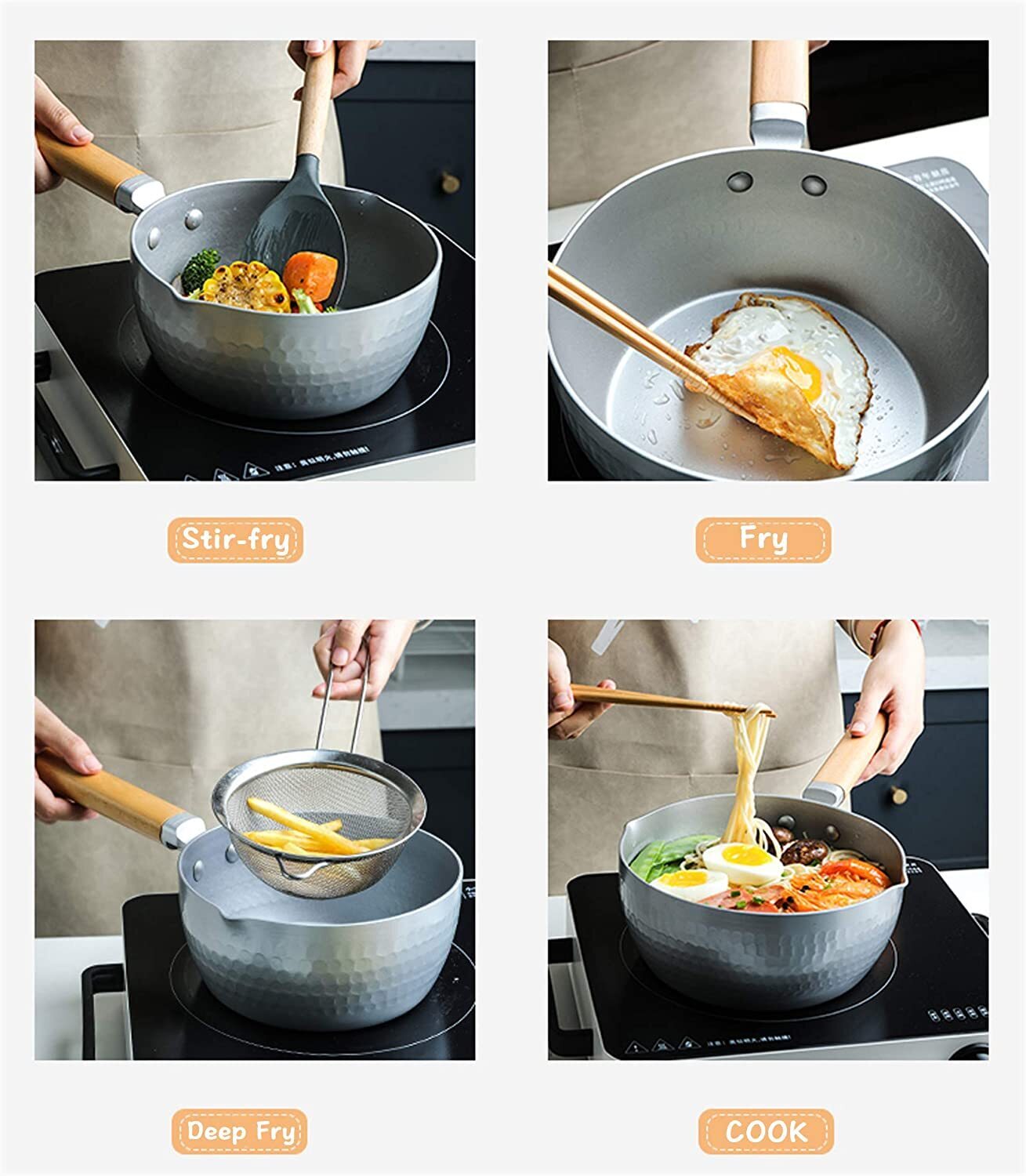 Justcook 20cm Japanese-style Stainless Steel Xueping Pot White Handle