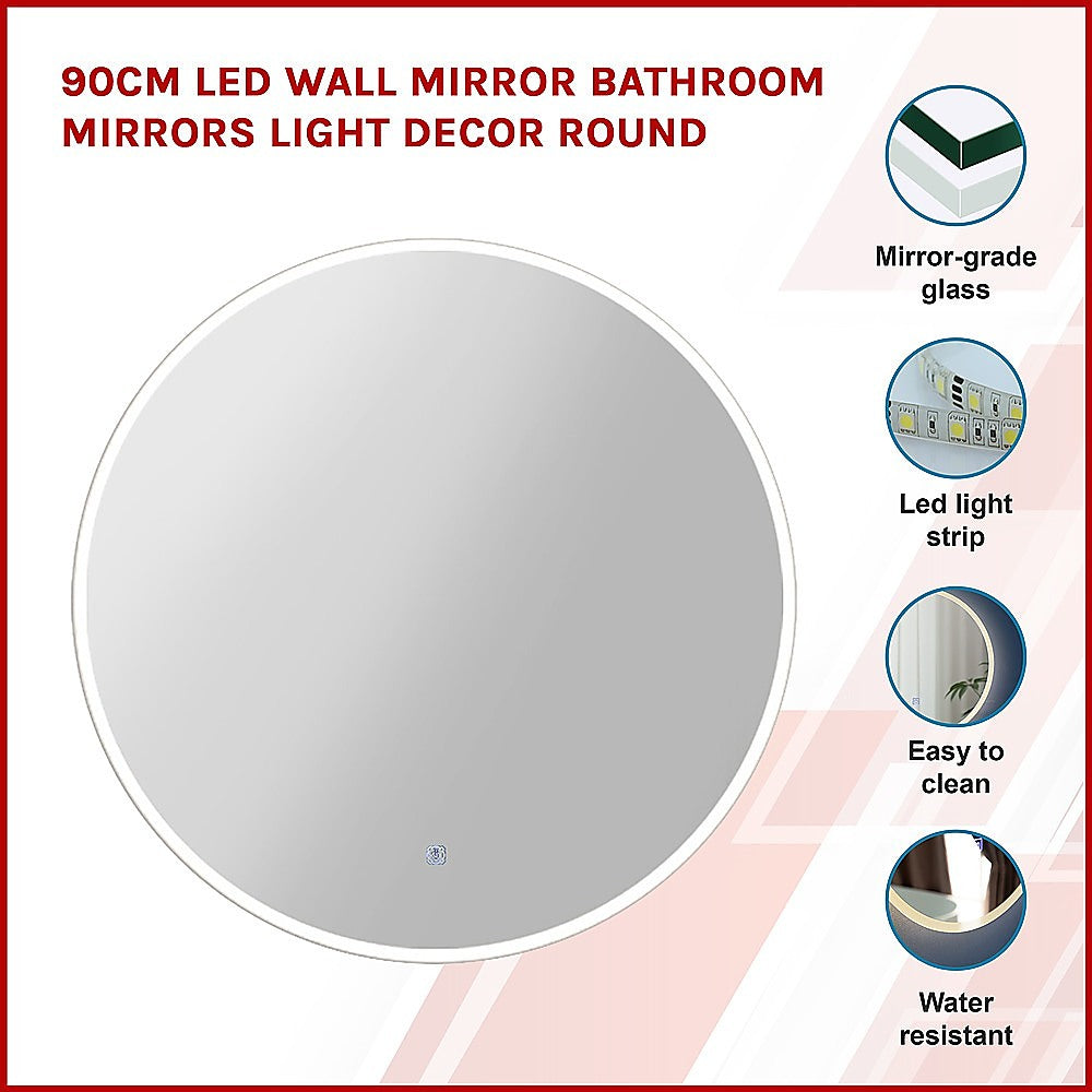مرآة حائط LED مقاس 90 سم لمرايا الحمام ديكور دائري