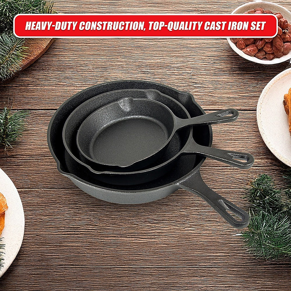 Pre Seasoned Cast Iron Skillet Fry Pan Set | 3 Pcs Frying Pan Set