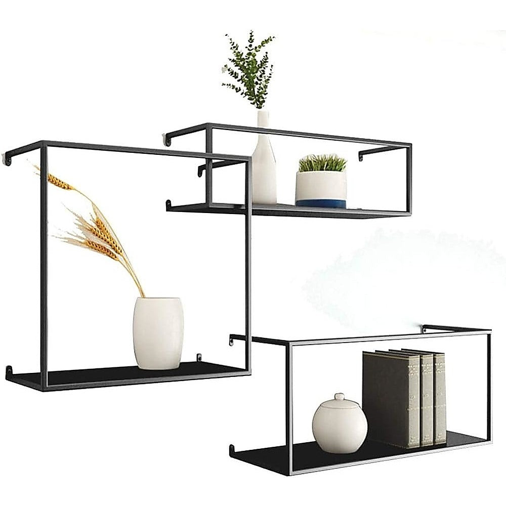 Floating Shelves - Retro or Industrial Metal Display Shelves - Black