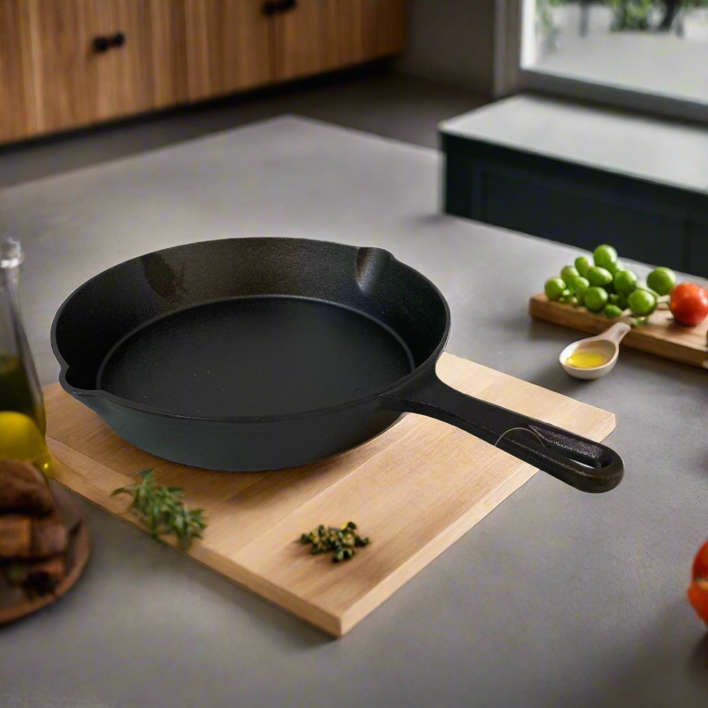 YES4HOMES 25 cm Cast Iron Skillet Barbecue Fry Pan Pre-Seasoned Oven Safe Grill Frypan