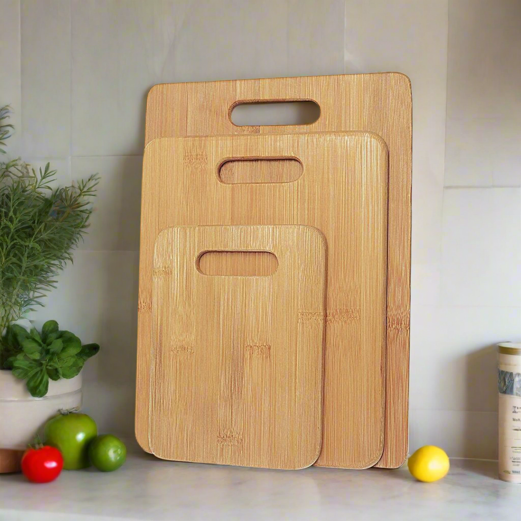 3 Pack Bamboo Cheese Cutting & Serving Chopping Board Set