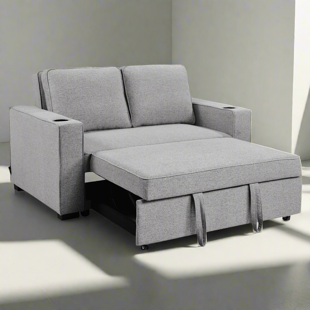 Sarantino Hoffman Linen Sofa Bed Chair With Cushions &cup Holders Light Grey