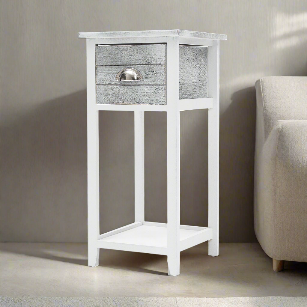Bedside Table Drawer Vintage Side Table Storage Cabinet VALERIE GREY