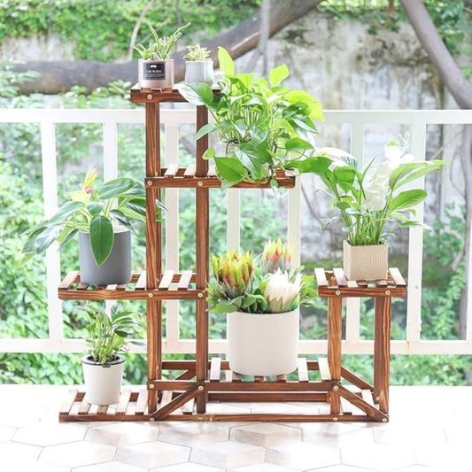 6 Tiered Wood Plant Flower Stand Shelf Planter Pots_0