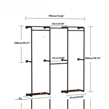 Wall-Mounted Industrial Pipe Clothes Rack with Shelves_7
