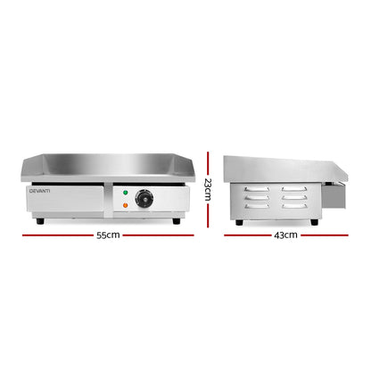 Devanti Commercial Electric Griddle 55cm Grill Plate 3000W