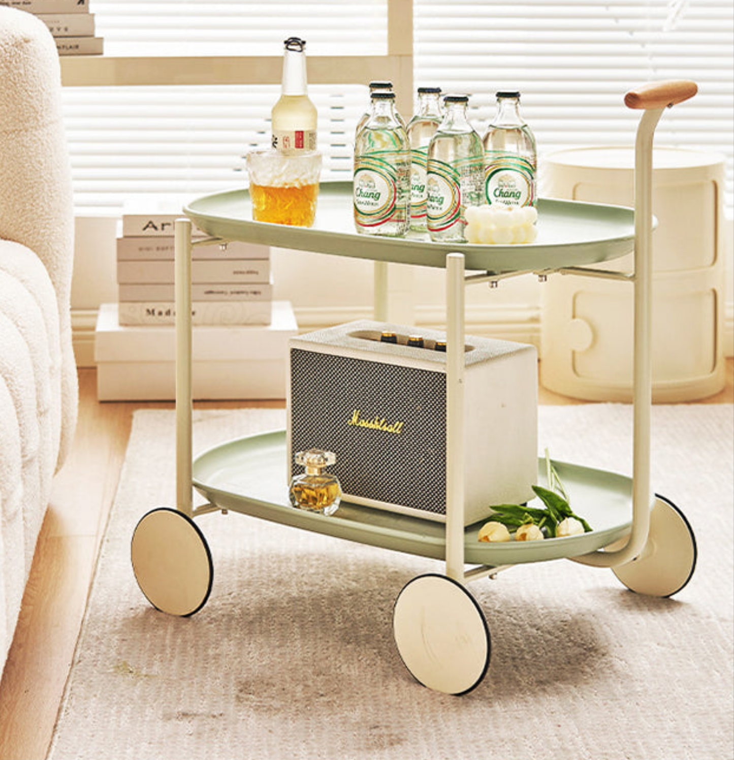 Movable Modern  Trolley Small Unit Coffee Table Cart Storage Sofa Side Table with Wheels