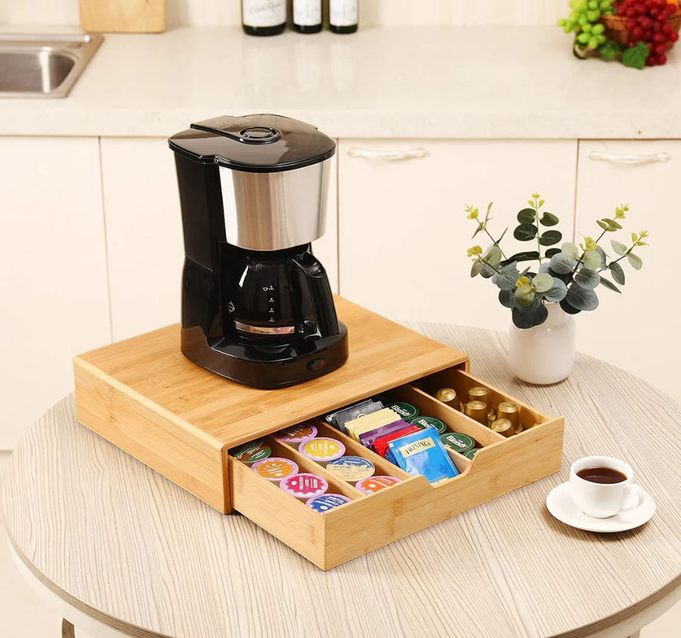 Bamboo K-Cup Coffee Pod Holder Storage Organiser