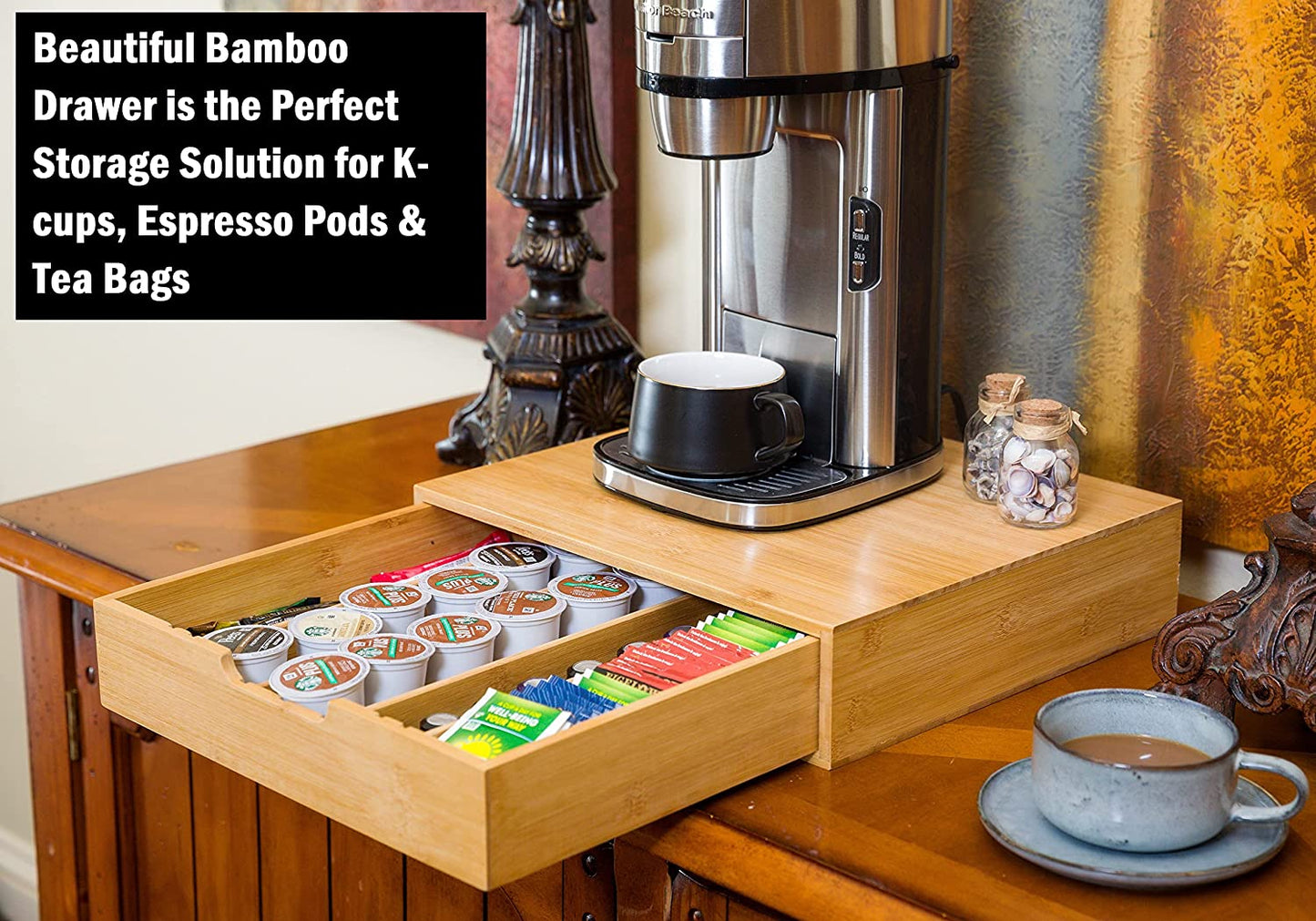 Bamboo K-Cup Coffee Pod Holder Storage Organiser