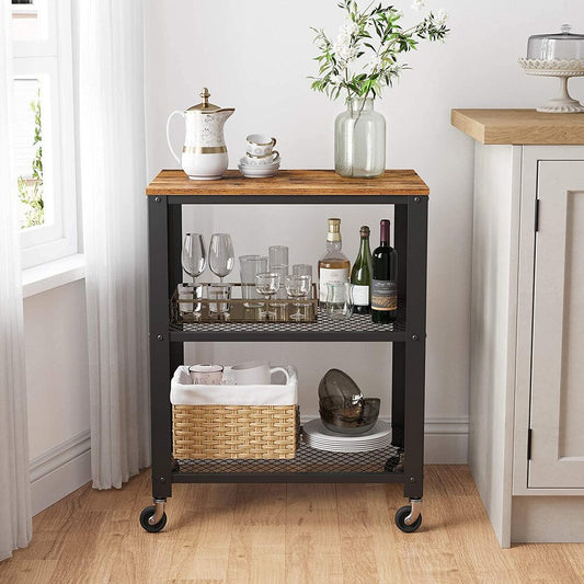 VASAGLE Serving Cart Trolley Rustic Brown (66 x 40 x 77.5cm)