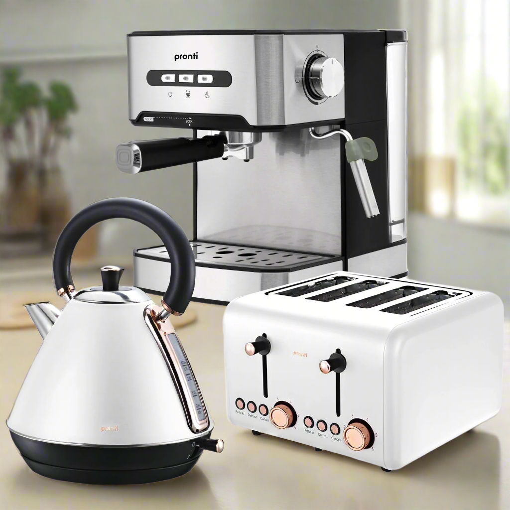 Pronti Toaster, Kettle & Coffee Machine Breakfast Set - White