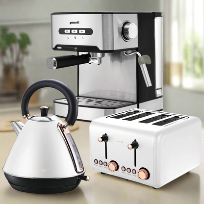 Pronti Toaster, Kettle & Coffee Machine Breakfast Set - White