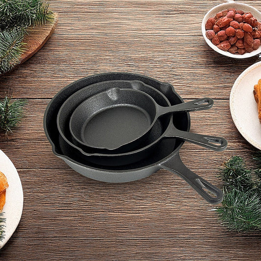 Pre Seasoned Cast Iron Skillet Fry Pan Set | 3 Pcs Frying Pan Set