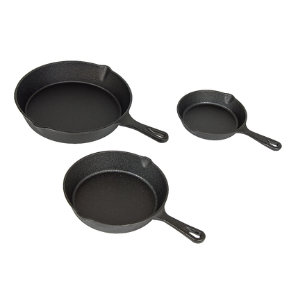 Pre Seasoned Cast Iron Skillet Fry Pan Set | 3 Pcs Frying Pan Set