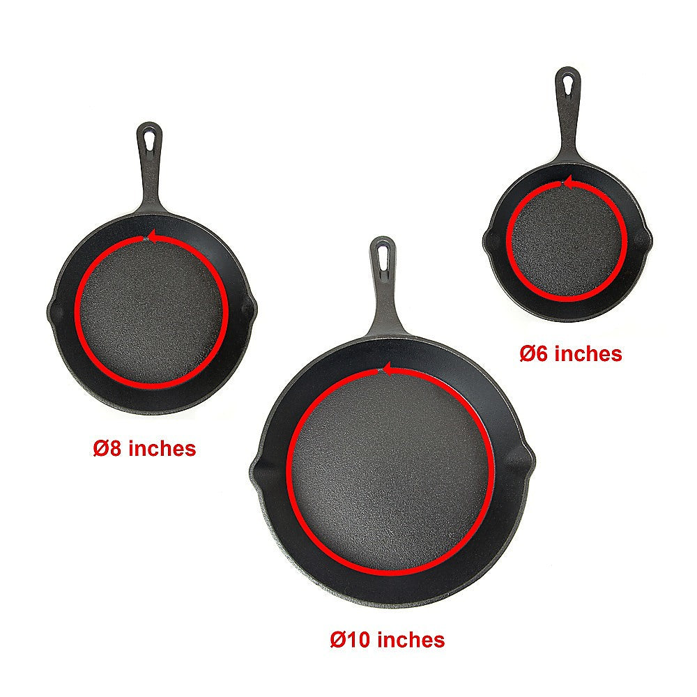 Pre Seasoned Cast Iron Skillet Fry Pan Set | 3 Pcs Frying Pan Set