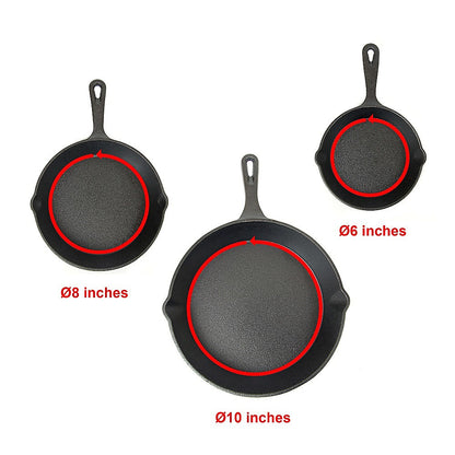 Pre Seasoned Cast Iron Skillet Fry Pan Set | 3 Pcs Frying Pan Set