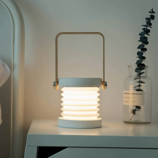 Grey Transformable Lantern Desk Lamp with USB Rechargeable Battery - Touch Control, 3 Brightness Levels, 0.3W