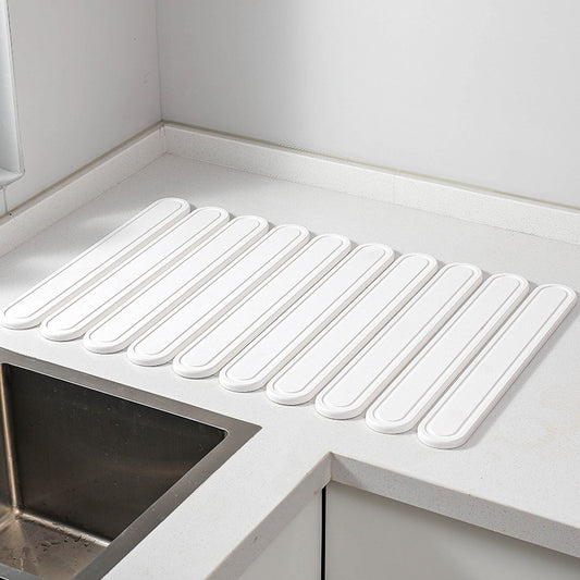 White - Oval Shaped Engraved Inner Frame Foldable Diatomaceous Earth Drying Mat