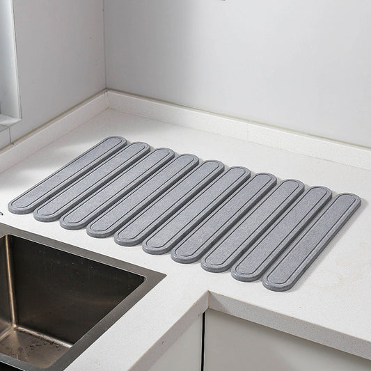 Light Grey - Oval Shaped Engraved Inner Frame Foldable Diatomaceous Earth Drying Mat