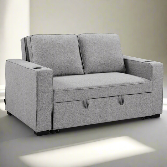 Sarantino Hoffman Linen Sofa Bed Chair With Cushions &cup Holders Light Grey
