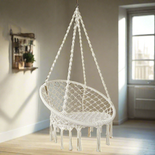 Gardeon Hammock Chair Outdoor Hanging Macrame Cotton Indoor Cream