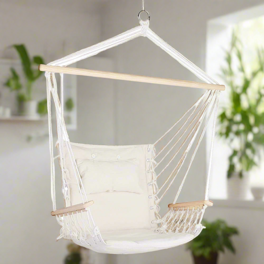 Gardeon Hammock Chair Hanging with Armrest Camping Hammocks Cream