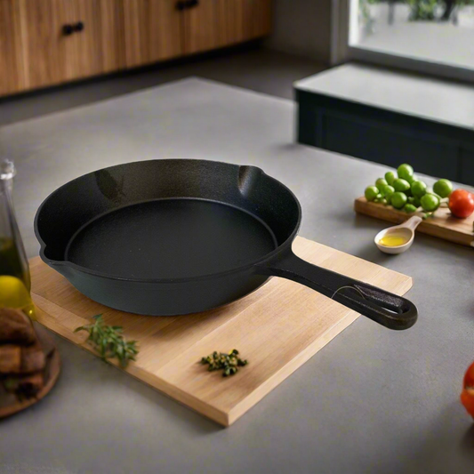 YES4HOMES 25 cm Cast Iron Skillet Barbecue  Fry Pan Pre-Seasoned Oven Safe Grill Frypan