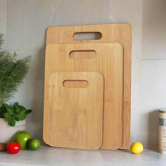 3 Pack Bamboo Cheese Cutting & Serving Chopping Board Set