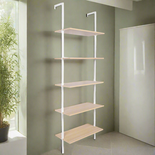 YES4HOMES Industrial Ladder Shelf Wood Wall-Mounted Bookcase Storage Rack Shelves Display