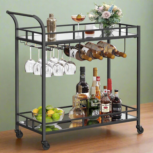 VASAGLE Bar Serving Wine Cart With Wheels And Wine Bottle Holders Black