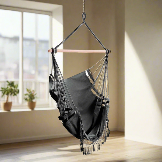 Gardeon Hanging Hammock Chair Outdoor Swing Hammocks Tassel Grey