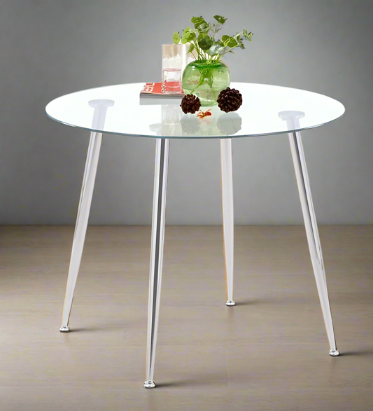 Glass Dining Table, Modern Round Kitchen Table, Modern Dinner Table with Spacious Tempered Glass Tabletop & Chromed Legs for Home & Office, 80x70cm