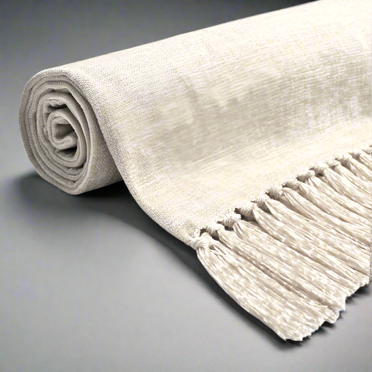 Acrylic Chenille Tassel Knitted Blanket Bed Sofa Throw Rug 150 x 200 cm (White)
