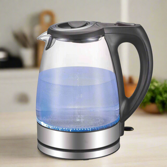 1.7L Electric Glass Kettle LED Blue Light 360 Automatic Cordless Water Boiling Jug
